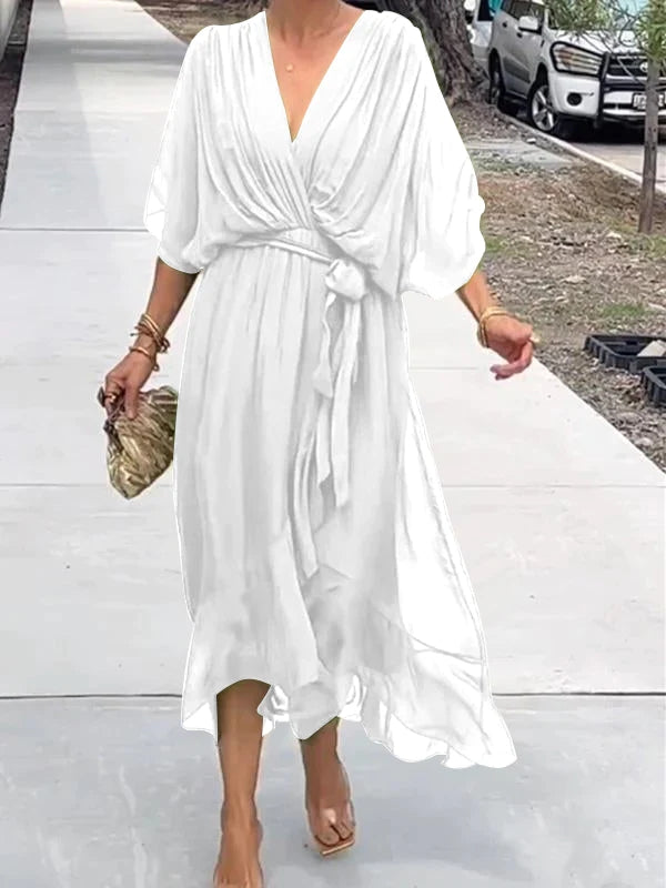 Leonor Chic Dress with V Neckline Everyday Luxe Edit