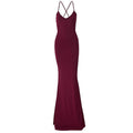 Ruched solid backless cross back v neck lace up maxi dress