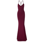 Ruched solid backless cross back v neck lace up maxi dress
