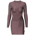 Long sleeve solid ruched o ring hollow out mini dress