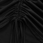 Ruched drawstring irregular solid one shoulder hollow out mini dress