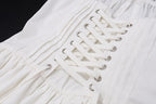 Lace hem lace up ruched backless square neck mini dress