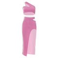Ribbed solid one shoulder hollow out slit irregular midi dress