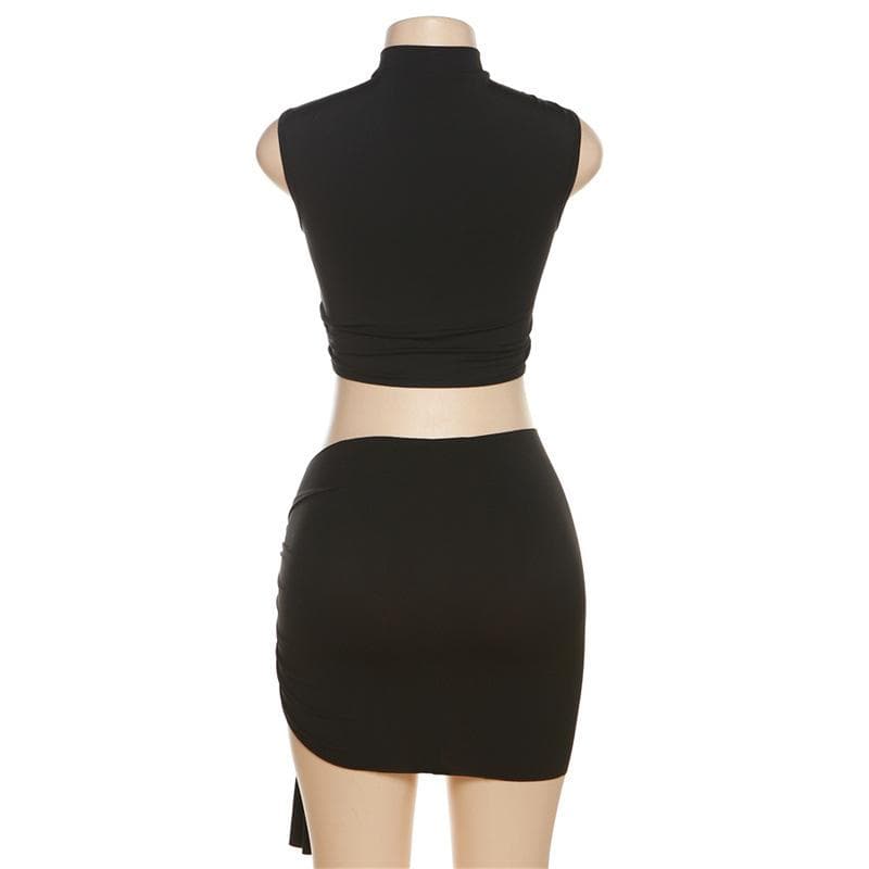 Sleeveless o ring self tie hollow out solid mini dress