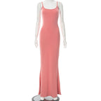 Sleeveless solid square neck mermaid hem cami maxi dress