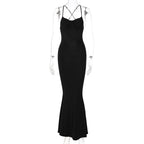 Cross back solid low cut backless cami midi dress