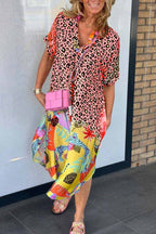 Milagros Chic Casual Leopard Print Dress with Short Sleeves Silhouette Collection