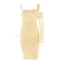 Irregular one shoulder ruched sheer mesh long sleeve dress - Final Sale