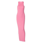Ribbed solid sleeveless crewneck maxi dress