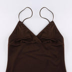 Low cut ruched solid spaghetti strap mini dress