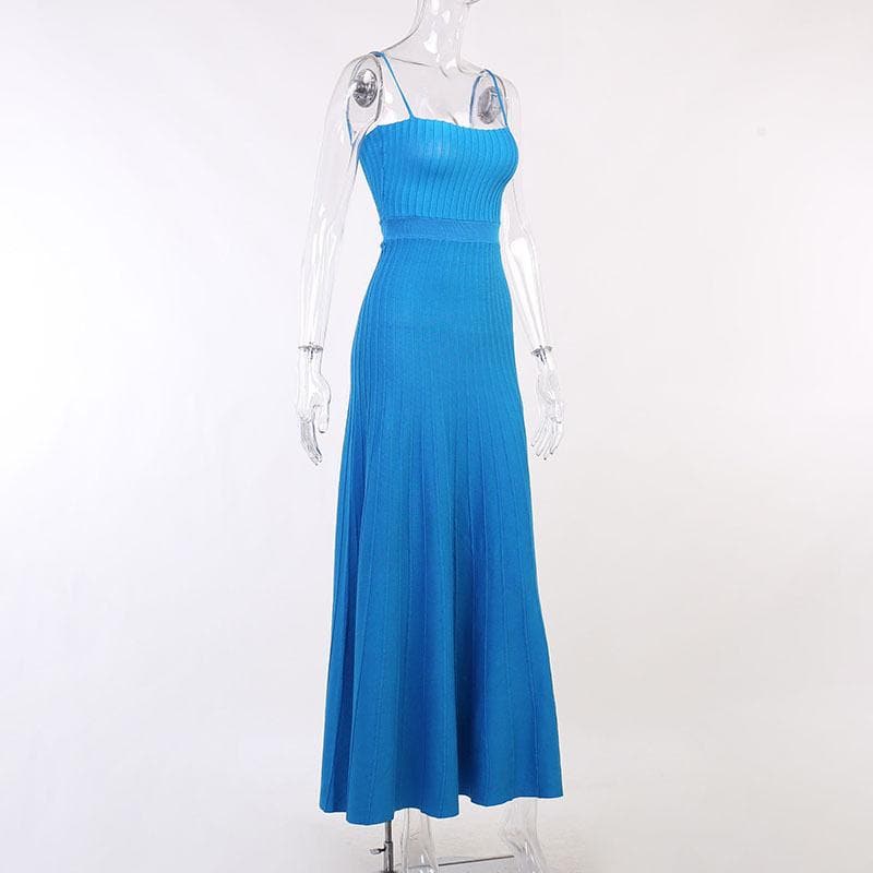 Sleeveless solid knitted backless cami midi dress - Final Sale