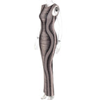 Round neck open back print  sleeveless maxi dress