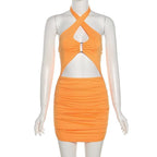 Hollow out Ring Halter Bodycon Dress