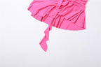 Mesh patchwork ruffle ruched halter backless mini dress