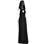 Hoodie solid sleeveless hollow out backless self tie maxi dress