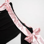 Bowknot contrast gloves long sleeve 3-way off shoulder mini dress
