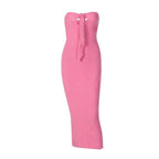 Hollow out knitted backless self tie solid textured tube maxi dress