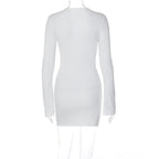 Lace up solid long sleeve ribbed self tie mini dress