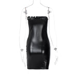 Sleeveless solid PU leather backless tube dress