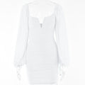 Mesh solid long sleeve ruched notch neck zip-up mini dress