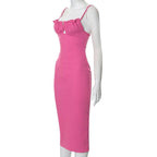 Sleeveless solid ruched ribbed backless cami dress