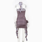 Contrast print flower applique ruched tube midi dress