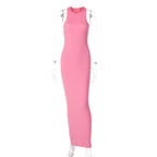 Ribbed solid sleeveless crewneck maxi dress