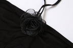 Flower applique halter mesh patchwork backless mini dress