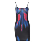 Print contrast u neck backless cami mini dress