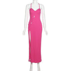 Cross open back hollow out slit ribbed maxi dress