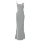 Sleeveless solid square neck mermaid hem cami maxi dress