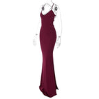 Ruched solid backless cross back v neck lace up maxi dress