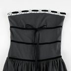 Ribbed lace hem contrast ruched backless tube mini dress