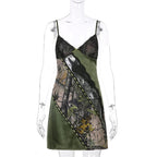 V neck hem lace patchwork A line dress