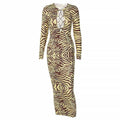 Long sleeve lace up zebra print midi dress