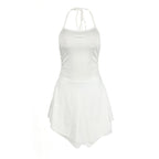Halter self tie backless irregular ruched mini dress