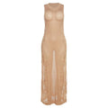 Crochet solid sleeveless see through round neck maxi dress