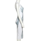 Line pattern contrast u neck body print sleeveless midi dress