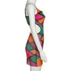 Hollow out sheer mesh see through print contrast cami dress