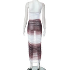 Gradient sheer mesh see through ruched tube maxi dress