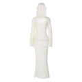 Knitted solid hoodie u neck long sleeve maxi dress