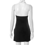 Turnover collar halter contrast button backless mini dress