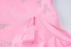 Beaded ruffle slit cowl neck backless irregular cami mini dress