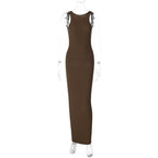 Sleeveless backless solid round neck maxi dress