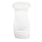 Feather off shoulder solid backless tube dress