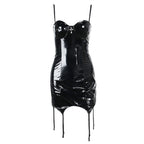 Sweetheart neck PU leather zip-up cami mini dress | victorian gothic dresses