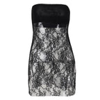 Lace see through solid slit backless tube dress - Final Sale