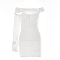 Solid one shoulder o ring hollow out mesh backless mini dress