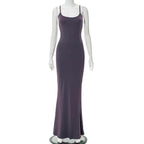 Sleeveless solid square neck mermaid hem cami maxi dress
