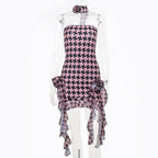 Contrast print flower applique ruched tube midi dress